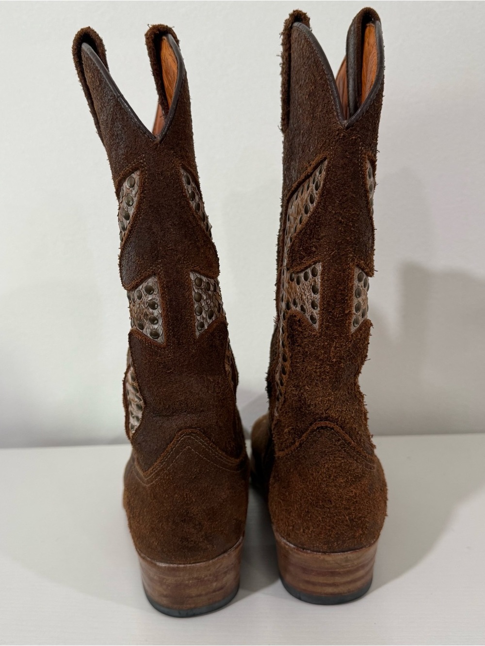 Frye Daisy Duke Python Studded Western Cowboy Boots Brown Leather Women’s 9M - Picture 9 of 11
